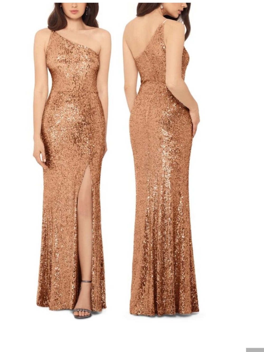 Xscape Rose Gold Sequin One-Shoulder Gown - Picture 1 of 1